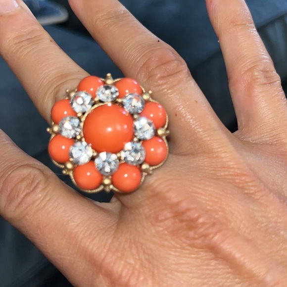 Set of TWO , adjustable beautiful gold faux coral rings with rhinestones!! - Picture 3 of 5